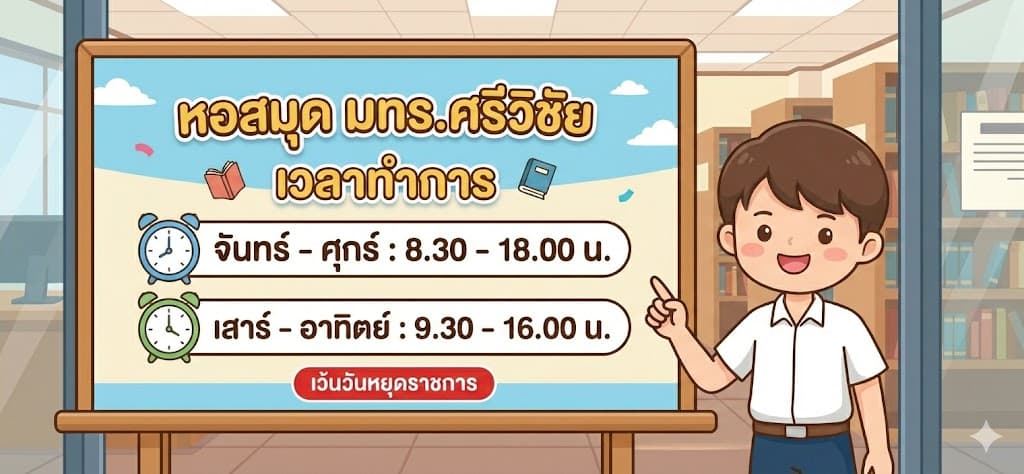 เวลาเปิดให้บริการ หอสมุด มทร.ศรีวิชัย